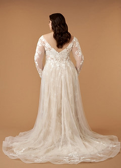 Azazie Leila Wedding Dresses Diamond White Champagne A-Line V-Neck Sequins Tulle Dress image9