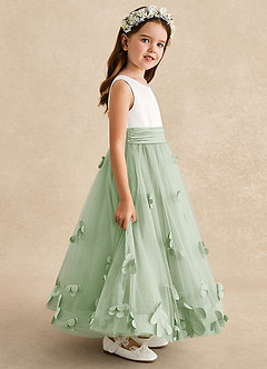 Azazie Vi Flower Girl Dresses Dusty Sage A-Line Sleeveless Tulle Dress image7