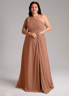 Azazie Brooke Bridesmaid Dresses Bronzer A-Line One Shoulder Chiffon Dress image3