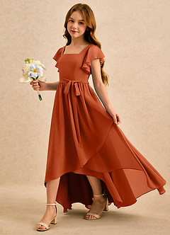 Azazie Milly Girls Formal Flower Girl Dresses Burnt Orange A-Line Pleated Chiffon Dress image6