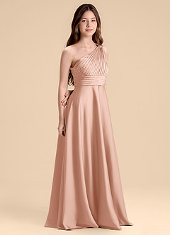 Azazie Charlize Junior Robe Trapèze en Satin extensible Plissée Or Rose image3