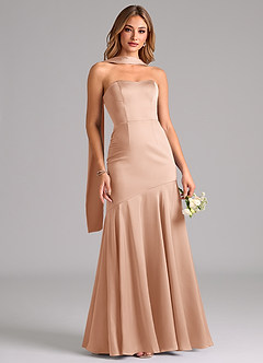 Azazie Shiloh Bridesmaid Dresses Rose Gold Mermaid Strapless Stretch Satin Convertible Dress image5