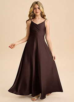 Azazie Bug Junior Abito A-Line in Raso Elasticizzato Plissettato Ganache image2