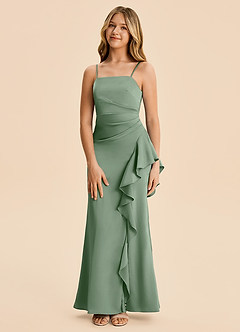 Azazie Lyla Junior Matcha Mermaid Pleated Stretch Satin Dress image5