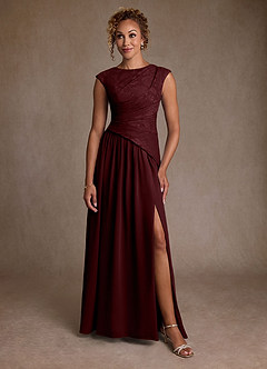 Azazie Kalleen vestidos de madre de la novia Vestido de Cabernet de Gasa de Corte en A con Plisado image5