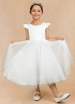Azazie Hemi Flower Girl Dresses Ivory Fuchsia A-Line Bow Tulle Dress image6