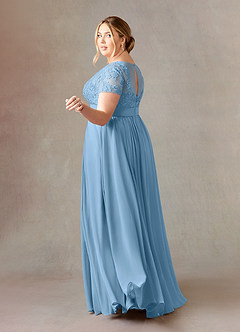 Azazie Annette vestidos de madre de la novia Vestido de Azul Acero de Gasa de Corte En A con Encaje image10