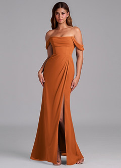 Azazie Johana Jurken voor bruidsmeisjes Converteerbaar Jurk van Chiffon met Zeemeermin Off the Shoulder Kaneel image7