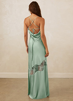 Christian Siriano Bridal for Azazie 1012 Bridesmaid Dresses Agave Sheath Lace Stretch Satin Dress image7