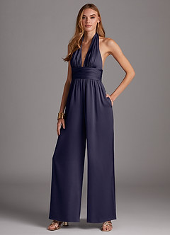 Azazie Oli Jurken voor bruidsmeisjes Jumpsuit van Stretch Satijn Geplooid Stormachtig image4