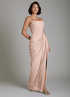 Azazie Nyra Robes de demoiselle d'honneur Robe Fourreau en Mousseline de soie Corset Rose Anglais image7