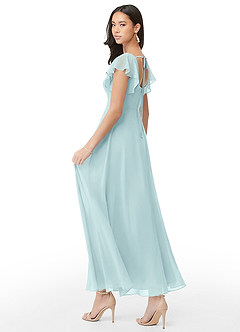 Azazie Bondi Bridesmaid Dresses Sea Glass A-Line Ruched Chiffon Dress image4