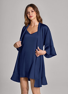 front Matching Color Personalized Embroidered Name 2-Piece Ruffle Satin Robe and Slip Set