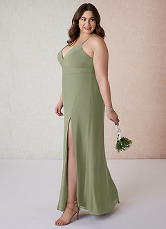 Azazie Becca Brautjungfernkleider Etui V-Hals Chiffon Kleid Pistazie image9