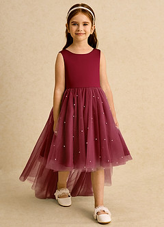 Azazie Bell Jurken voor bloemenmeisjes Baljurk Jurk van Tule Boog Bourgondië image6