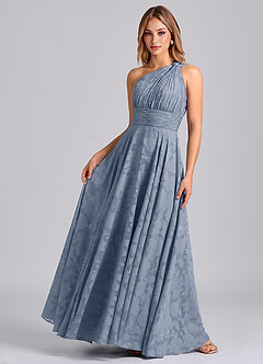 Azazie Charlize Brautjungfernkleider A-Linie One-Shoulder Blumen-Burnout Kleid Staubblau image4