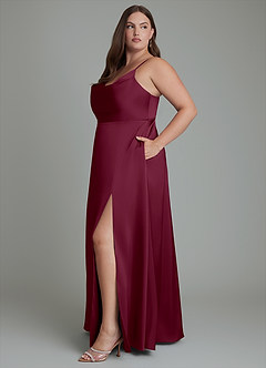 Azazie Sarella Brautjungfernkleider A-Linie Plissee Stretch-Satin Kleid Maulbeerrot image11