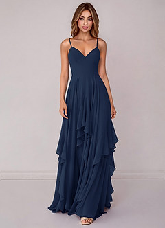 Azazie Zaina Bridesmaid Dresses Dark Navy A-Line Chiffon Dress image4