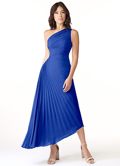 Azazie Kirra Bridesmaid Dresses Royal Blue A-Line One Shoulder Chiffon Dress image1