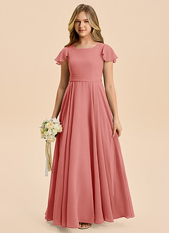 Azazie Cady Junior A-Linie Plissee Chiffon Kleid Antike Rose image1