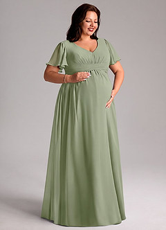 Azazie Verna Abiti da damigella d'onore premaman Abito A-Line Increspato con Scollo a V Chiffon Floor-Length image10