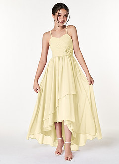 Azazie Catalina Junior Robe Trapèze en Mousseline de soie Rayé Sorbet Citron image1