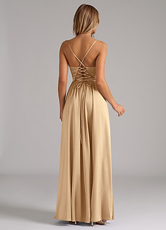 Azazie Aaida Bridesmaid Dresses Champagne A-Line Corset Stretch Satin Dress image6