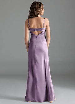 Azazie Leonis Junior Frosted Lilac A-Line Pleated Stretch Satin Dress image2