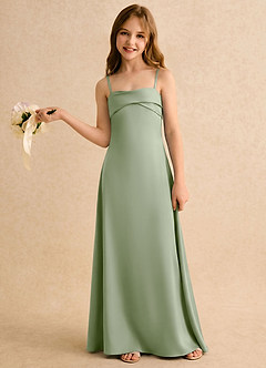 Azazie Mirabella Girls Formal Jurken voor bloemenmeisjes Kolom Jurk van Stretch Satijn Sweetheart-halslijn Stoffige Salie image3
