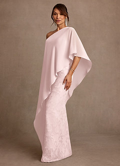 Azazie Wilma Mother of the Bride Dresses Blushing Pink Sheath One Shoulder Floral Burnout Dress image2