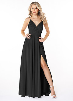 Azazie Gracie Bridesmaid Dresses Black A-Line Pleated Chiffon Dress image1