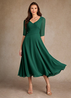 Azazie Durant Mother of the Bride Dresses Emerald A-Line Pleated Chiffon Dress image2