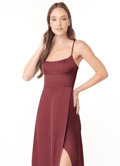 Azazie Halsey Brautjungfernkleider Etui Seitliche Cut-Outs Stretch-Satin Kleid Merlot image6