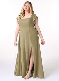 Azazie Bondi Bridesmaid Dresses Moss Green A-Line Ruffled Chiffon Dress image9