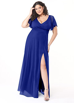 Azazie Induh Bridesmaid Dresses Royal Blue A-Line Flutter V-neck Mesh Dress image7
