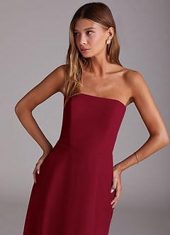 Azazie Wren Bridesmaid Dresses Burgundy A-Line Side Slit Chiffon Convertible Dress image5