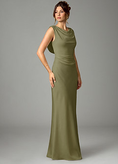 Azazie Kieryn Bridesmaid Dresses Pistachio Mermaid Pleated Stretch Satin Dress image3