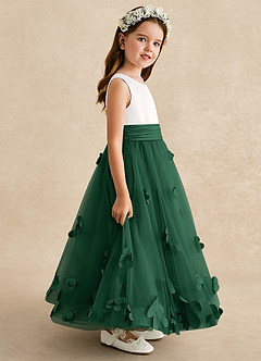 Azazie Vi Flower Girl Dresses Dark Green A-Line Sleeveless Tulle Dress image7