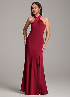 Azazie Lorena Bridesmaid Dresses Burgundy Mermaid Pleated Chiffon Dress image4