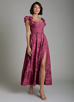 Azazie Anaya Bridesmaid Dresses Mulberry A-Line Ruched Floral Burnout Dress image4