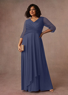 Azazie Annetta Mother of the Bride Dresses Stormy A-Line V-Neck Pleated Mesh Dress image7