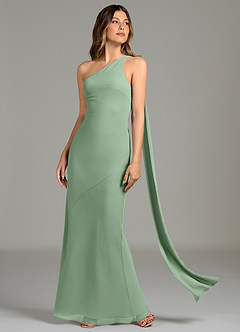 Azazie Juniper Bridesmaid Dresses Matcha Mermaid One Shoulder Chiffon Dress image3