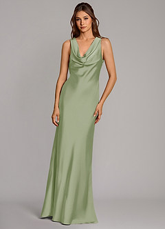 Azazie Cheryl Bridesmaid Dresses Dusty Sage Mermaid Stretch Satin Dress image4