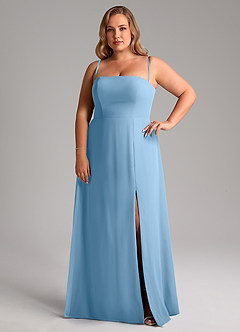 Azazie Wren Bridesmaid Dresses Steel Blue A-Line Side Slit Chiffon Convertible Dress image13