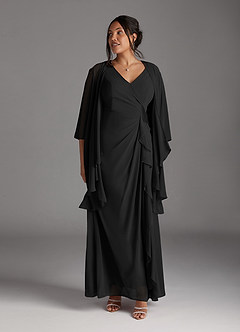 Azazie Manuella Mère de la mariée Robes Robe Trapèze en Mousseline de soie Col V plissé Noir image12