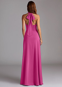 Azazie Myra Bridesmaid Dresses Fuchsia A-Line Side Slit Stretch Satin Dress image6