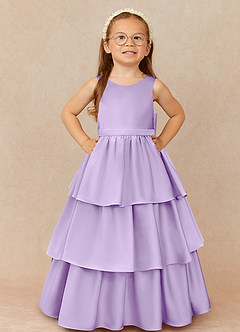Azazie Margie Blumenmädchenkleider A-Linie Schleifen Stretch-Satin Kleid Flieder image2