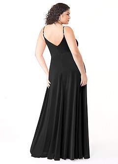 Azazie Evalin Vestidos de damas de honor Vestido de Negro de Malla de Corte en A con Cuello en V Plisado image8
