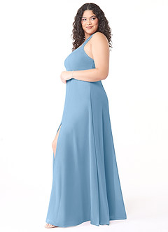 Azazie Jane Bridesmaid Dresses Steel Blue A-Line V-Neck Pleated Chiffon Dress image8