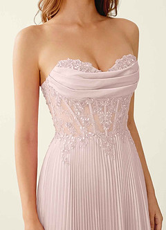 Clementine Blushing Pink Satin Lace Up Back A-line Prom Dress image5